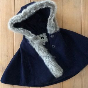 Jamie and Jack navy cape with faux fur